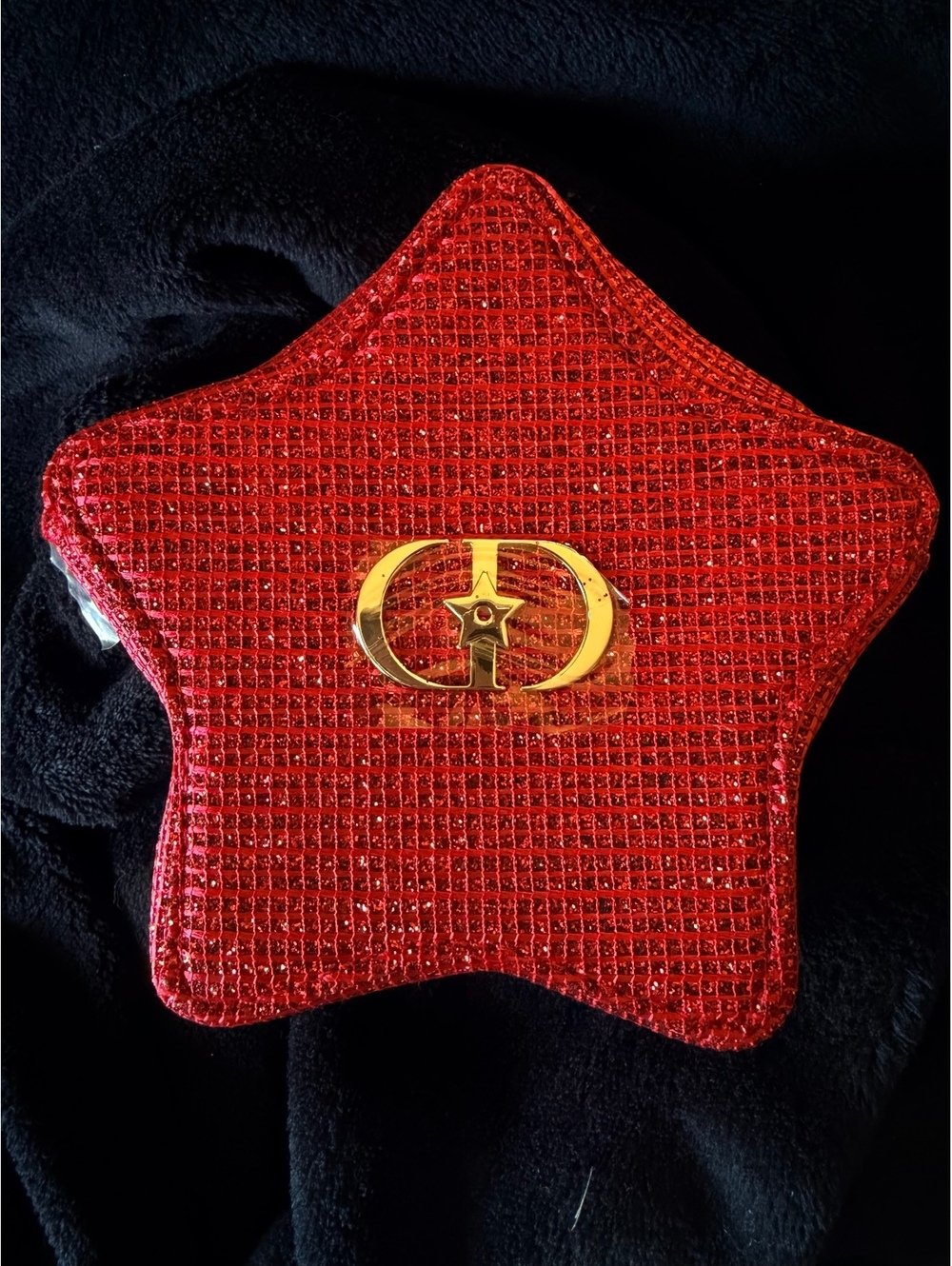 DIOR 2026 Limited Edition Red Star Glitter Cosmetic Pouch – Gold CD Logo – NEW